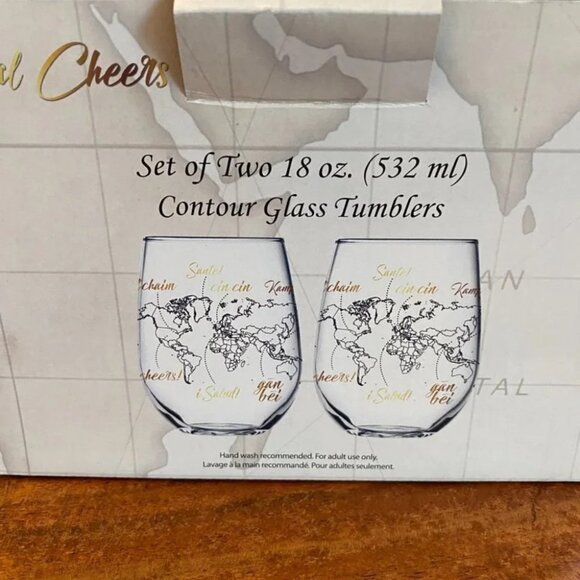 vandor Other - World Map "Global Cheers" Glass Tumblers 18oz (532ml) Set